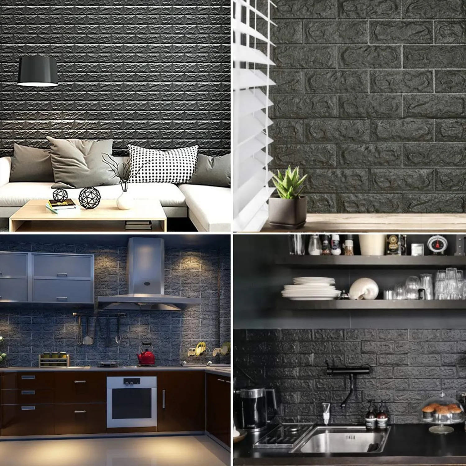 1715 Wall 3D Ceiling Wallpaper Tiles Panel Vinyl Stickers Self-Adhesive for Home (Black)