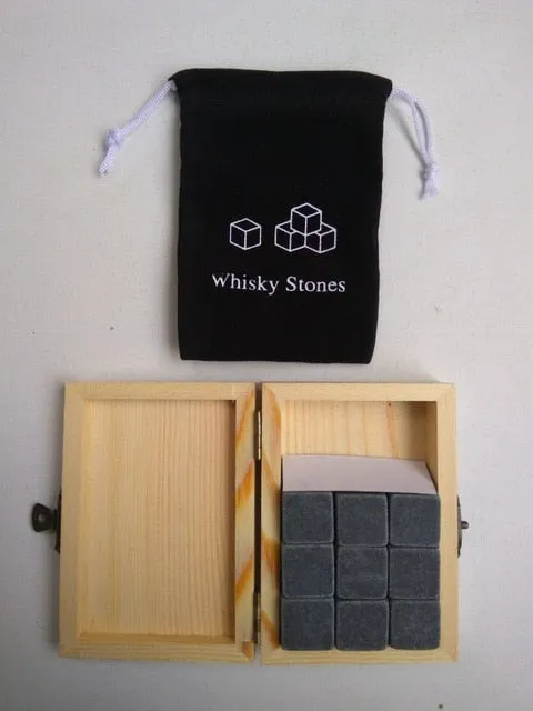 3 colors 9pcs/set Whiskey Stones with wooden box velvet bag whisky whiskey rocks stones cube stone wooden box free shipping