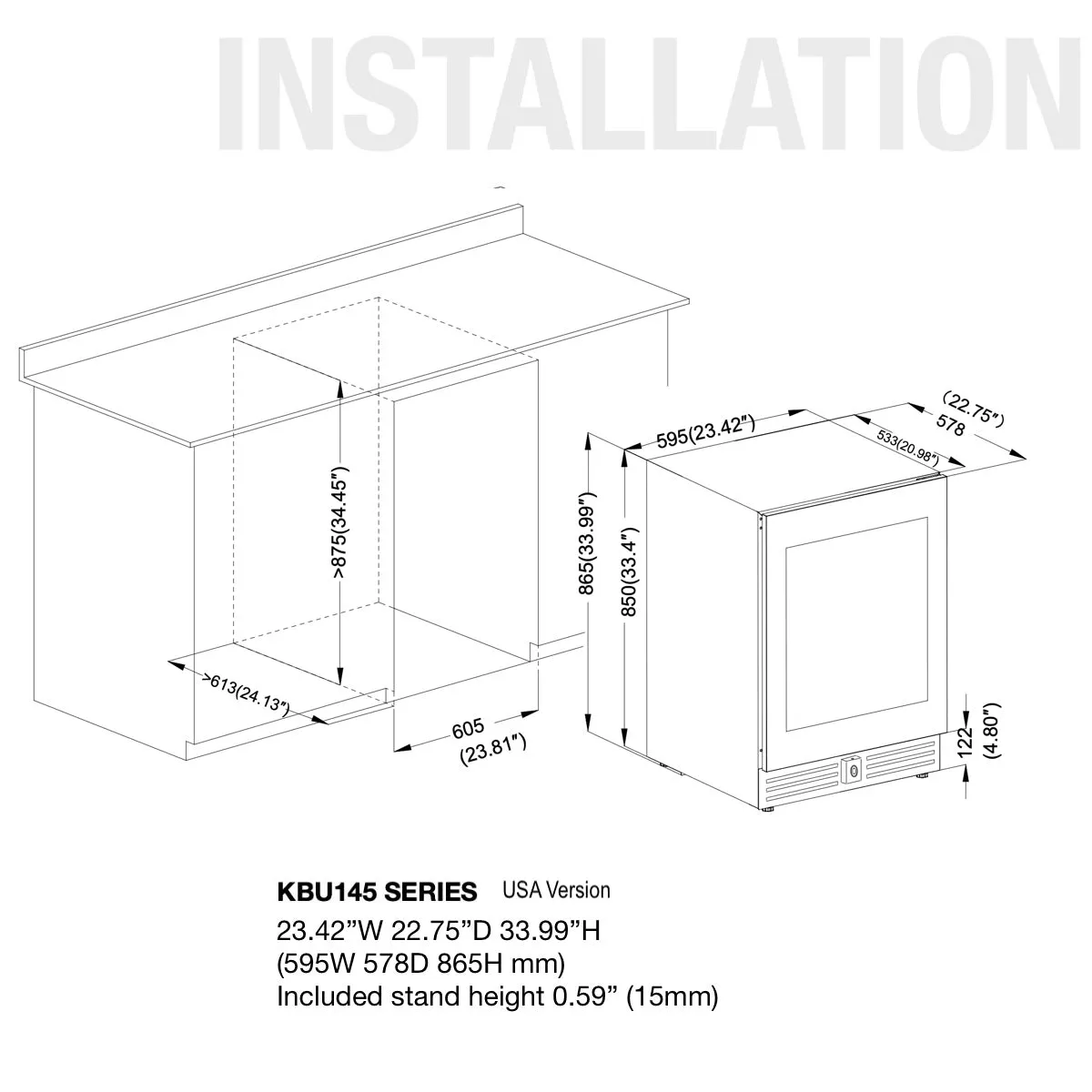 48" Ultimate Under Bench Wine Fridge and Bar Refrigerator Combo with 3 Temp. Zones