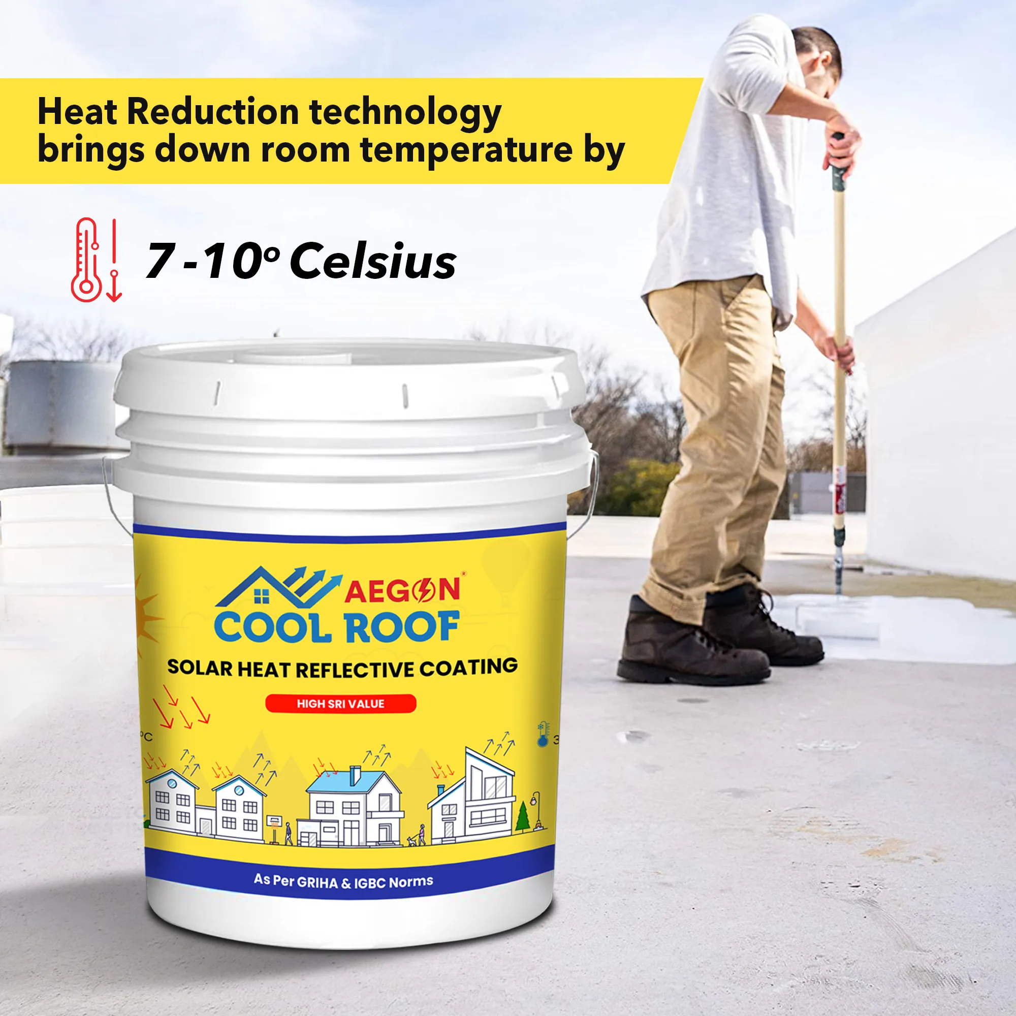 Aegon Cool Roof Coating - High SRI Heat Resistant, Terrace Cooling Paint (10 Ltrs, Covers 300 Sq.ft)