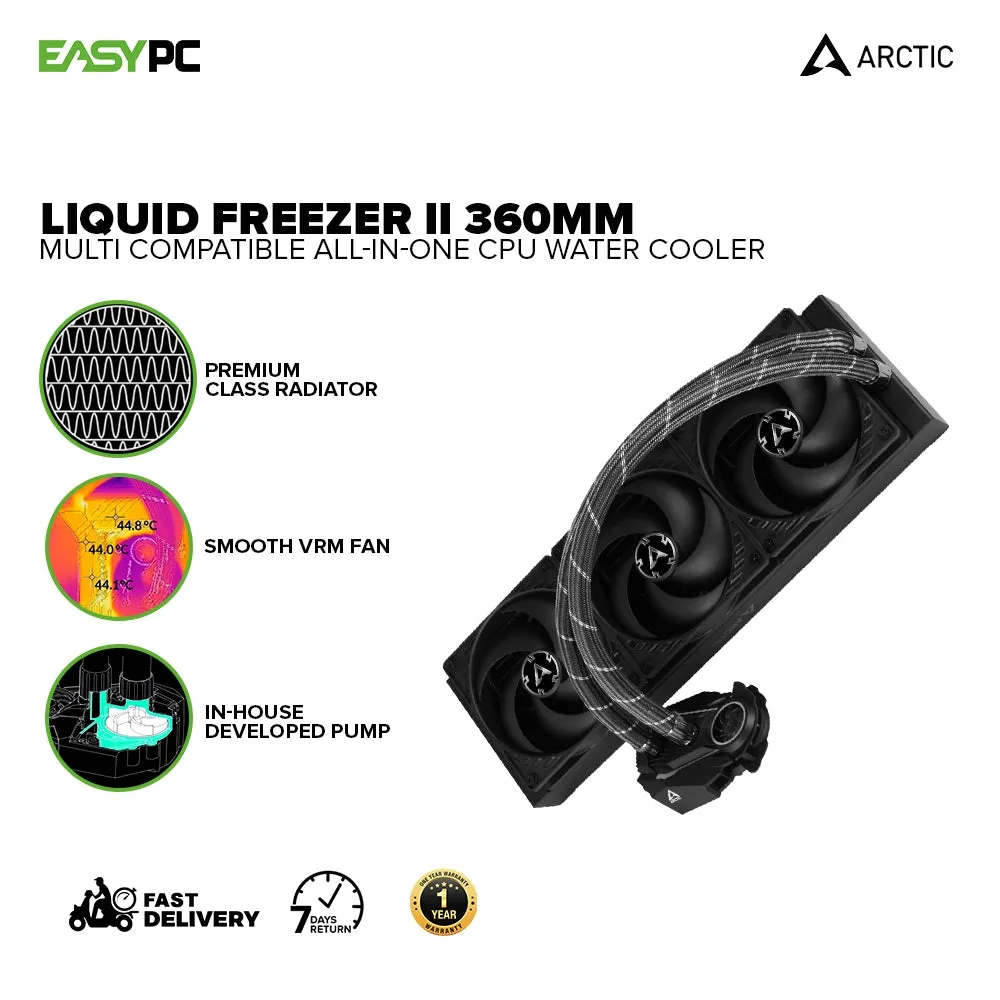 ARCTIC COOLING Liquid Freezer II- 120, 240, 280, 360 & 420mm Multi Compatible All-In-One CPU Water Cooler LGA 1700 Compatible Fully sleeved Tubes 4JTP