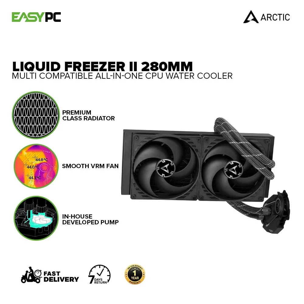 ARCTIC COOLING Liquid Freezer II- 120, 240, 280, 360 & 420mm Multi Compatible All-In-One CPU Water Cooler LGA 1700 Compatible Fully sleeved Tubes 4JTP