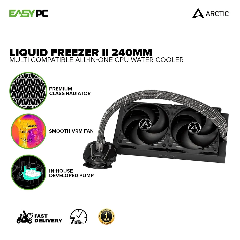 ARCTIC COOLING Liquid Freezer II- 120, 240, 280, 360 & 420mm Multi Compatible All-In-One CPU Water Cooler LGA 1700 Compatible Fully sleeved Tubes 4JTP