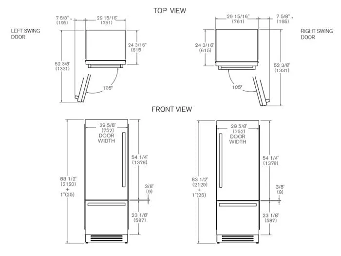 Bertazzoni 30 inch Right Door Stainless Steel Built-In Bottom Mount Refrigerator REF30BMBIXLT