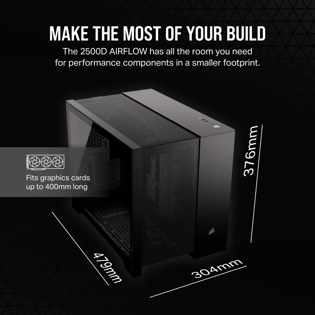 CORSAIR 2500D AIRFLOW Black 黑色 Tempered Glass M.ATX Case CC-9011263-WW