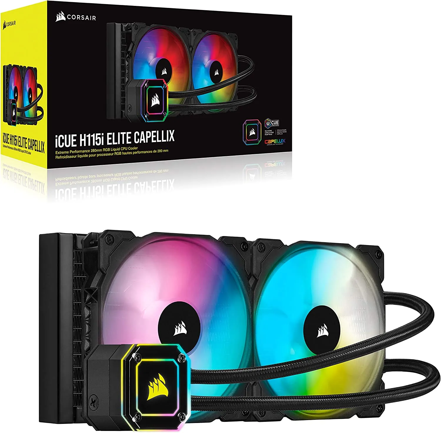 Corsair iCUE H115i ELITE CAPELLIX 280mm RGB Liquid CPU Cooler, 2 x 12cm ML140 RGB PWM Fans, Water Cooling