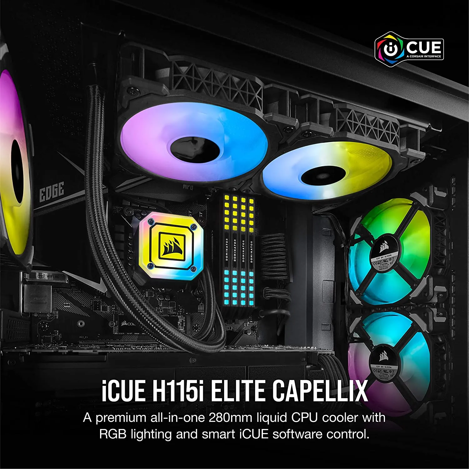 Corsair iCUE H115i ELITE CAPELLIX 280mm RGB Liquid CPU Cooler, 2 x 12cm ML140 RGB PWM Fans, Water Cooling