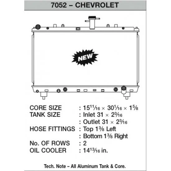 CSF 7052 Radiator for CHEVROLET CAMARO SS (V8) / 3.6L V6 2013 