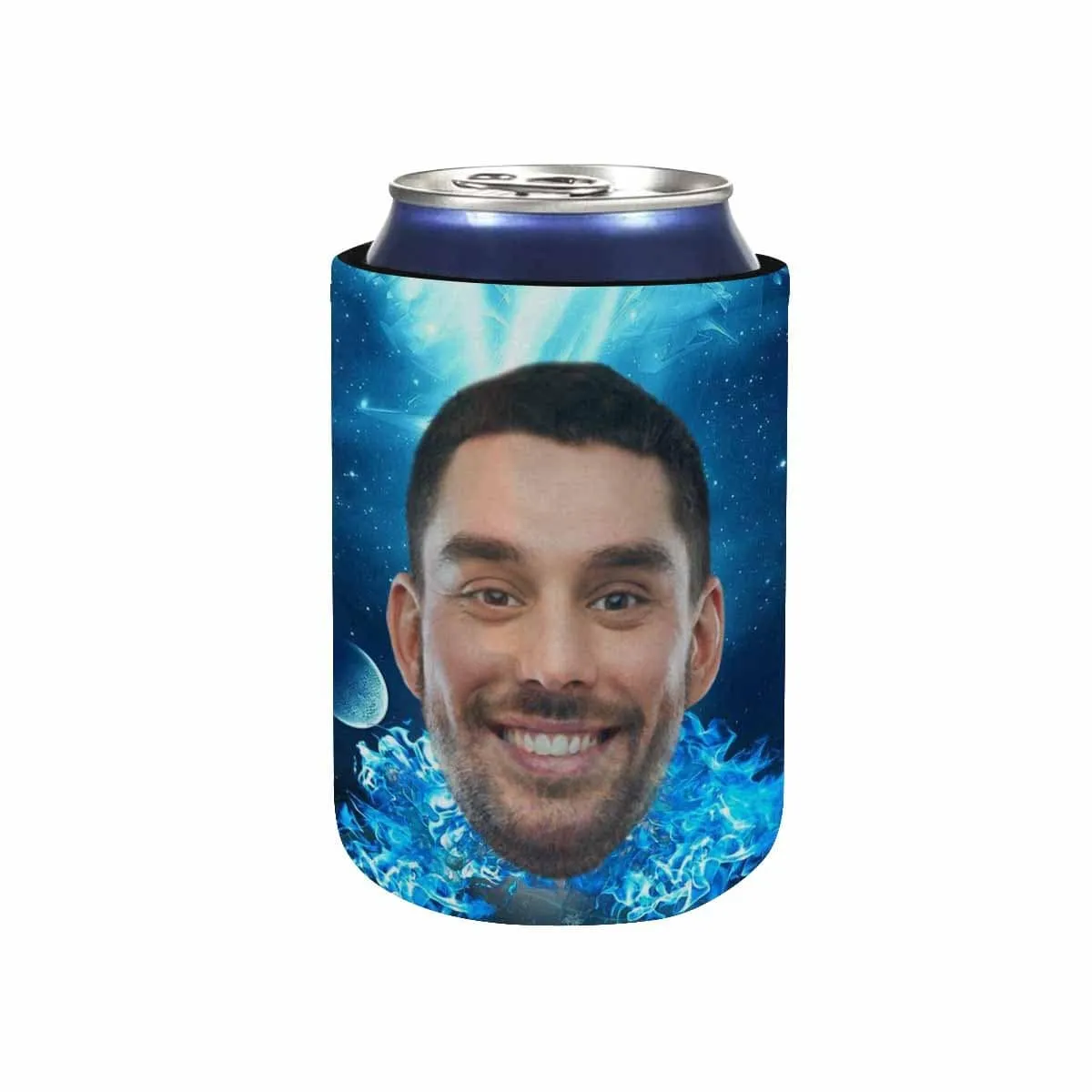 Custom Can Cooler With Boyfriend face Personalized Big Head Blue Neoprene Koozies Non Slip for Beer Cans and Bottles