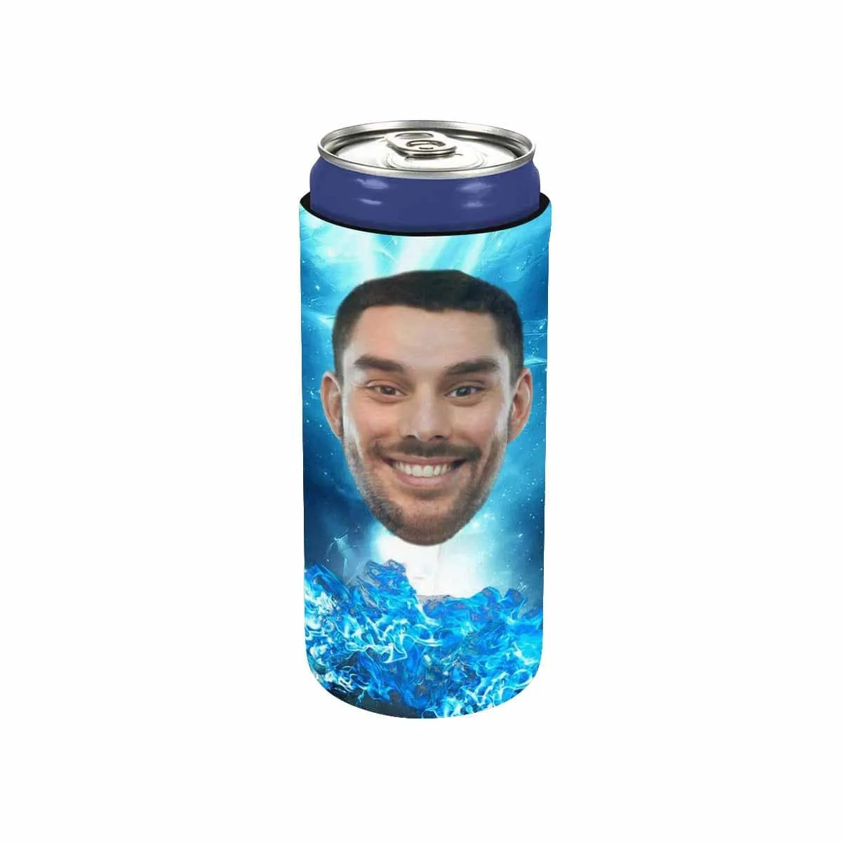 Custom Can Cooler With Boyfriend face Personalized Big Head Blue Neoprene Koozies Non Slip for Beer Cans and Bottles