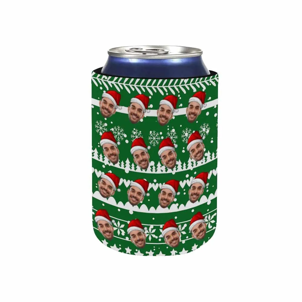 Custom Can Cooler With Boyfriend face Personalized Christmas Red Hat Neoprene Koozies Non Slip for Beer Cans and Bottles