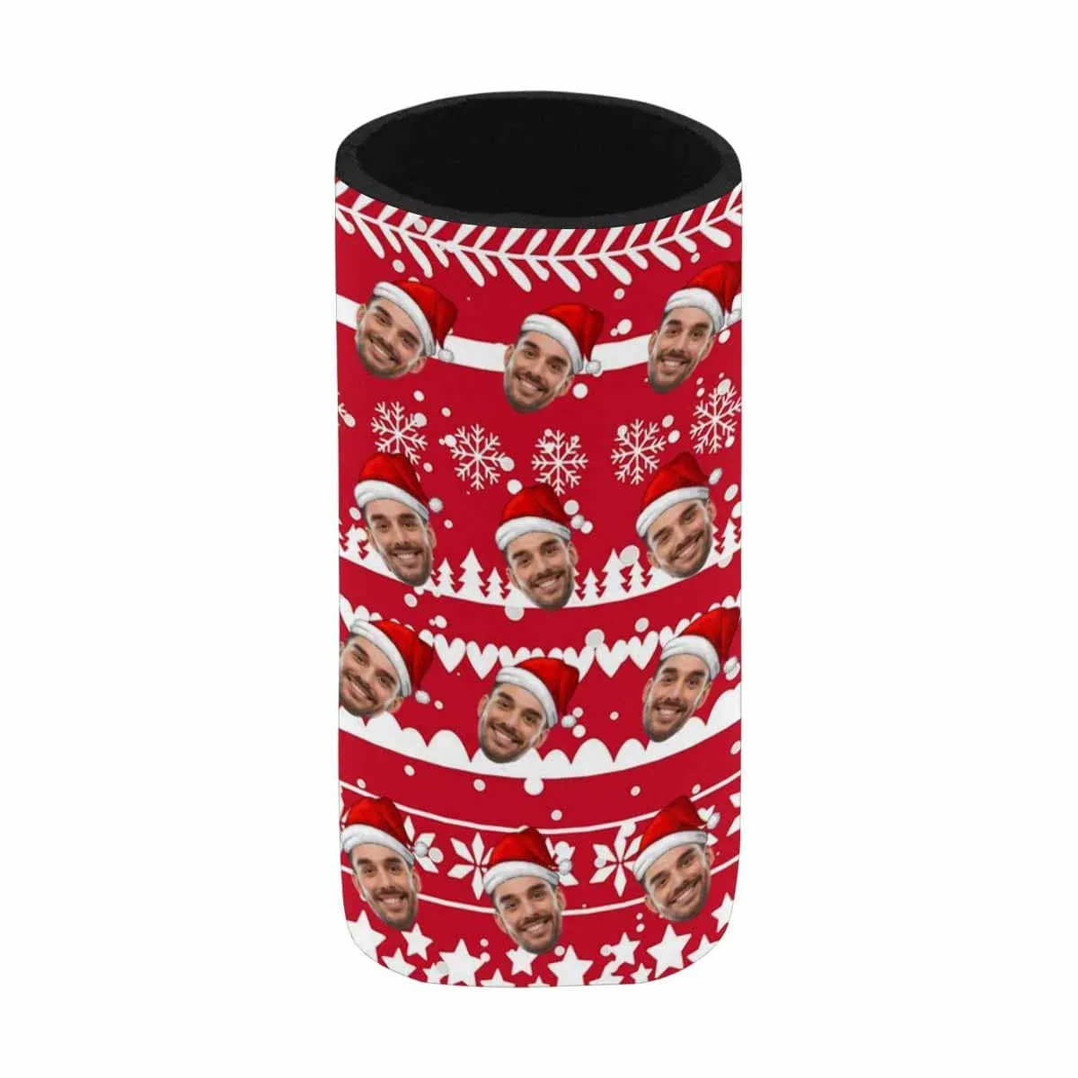 Custom Can Cooler With Boyfriend face Personalized Christmas Red Hat Neoprene Koozies Non Slip for Beer Cans and Bottles