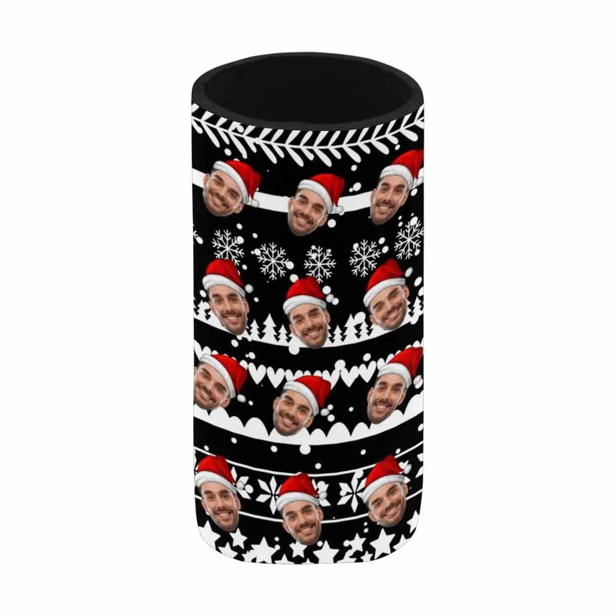 Custom Can Cooler With Boyfriend face Personalized Christmas Red Hat Neoprene Koozies Non Slip for Beer Cans and Bottles