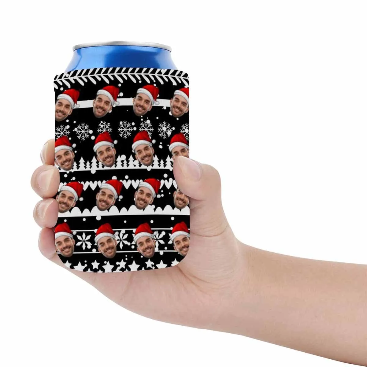 Custom Can Cooler With Boyfriend face Personalized Christmas Red Hat Neoprene Koozies Non Slip for Beer Cans and Bottles