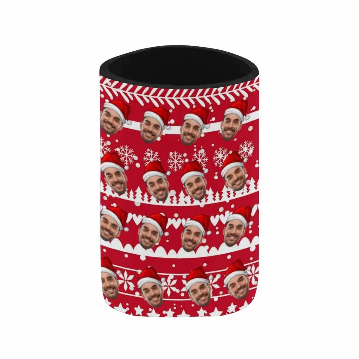 Custom Can Cooler With Boyfriend face Personalized Christmas Red Hat Neoprene Koozies Non Slip for Beer Cans and Bottles