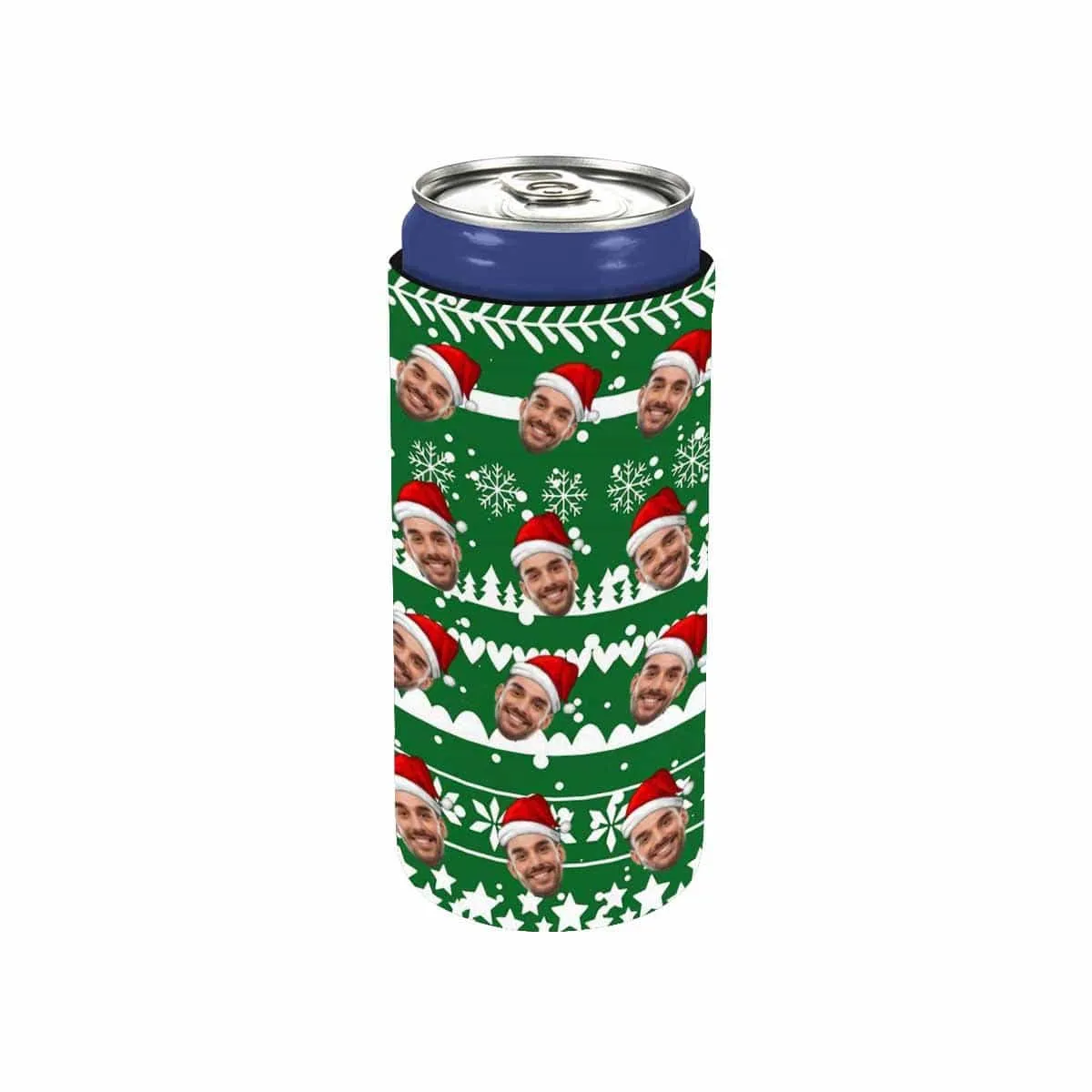 Custom Can Cooler With Boyfriend face Personalized Christmas Red Hat Neoprene Koozies Non Slip for Beer Cans and Bottles