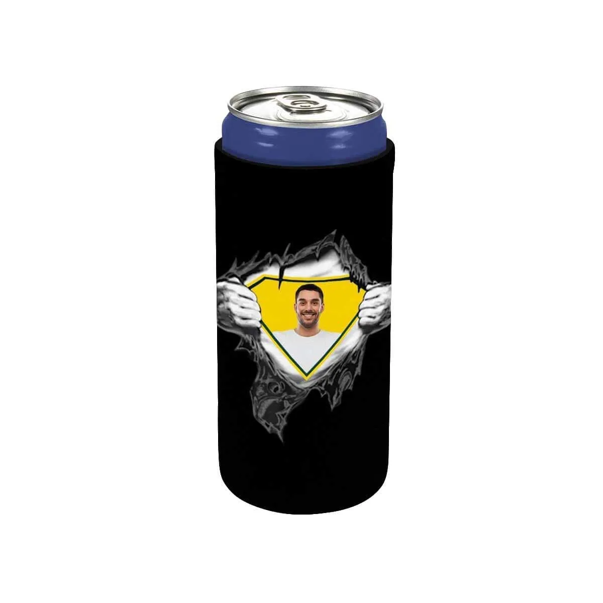 Custom Can Cooler With Boyfriend face Personalized Super Man Black Neoprene Koozies Non Slip for Beer Cans and Bottles