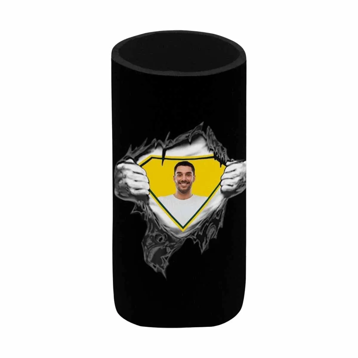 Custom Can Cooler With Boyfriend face Personalized Super Man Black Neoprene Koozies Non Slip for Beer Cans and Bottles