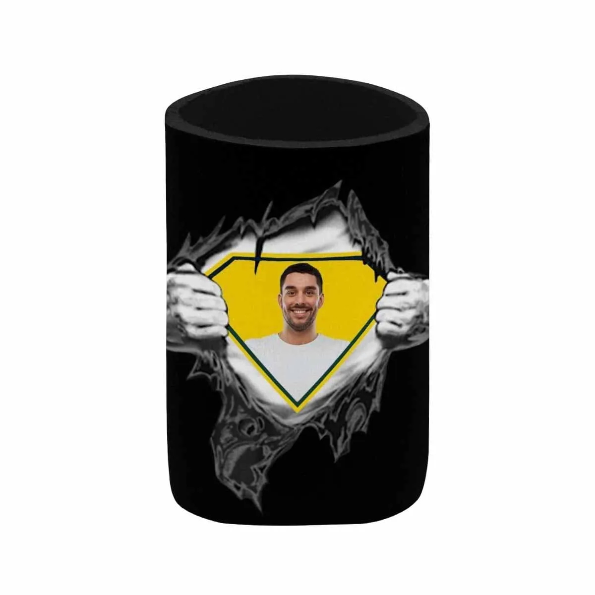 Custom Can Cooler With Boyfriend face Personalized Super Man Black Neoprene Koozies Non Slip for Beer Cans and Bottles