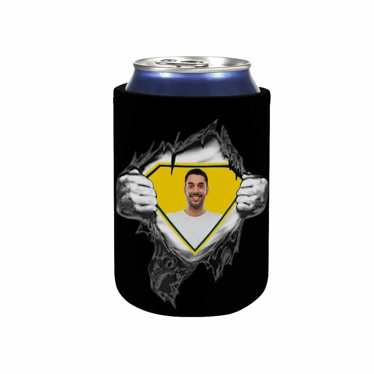 Custom Can Cooler With Boyfriend face Personalized Super Man Black Neoprene Koozies Non Slip for Beer Cans and Bottles