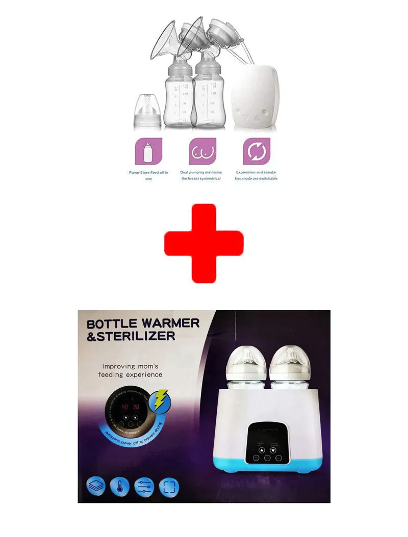 Double Electric Breast Pump & Double Electric Bottle Warmer Sterilizer Combo