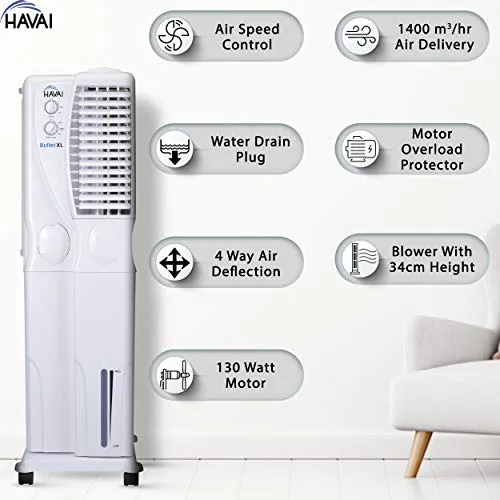 HAVAI Bullet XL Tower Air Cooler - 34 Liter, White