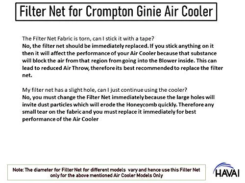 HAVAI Filter Net for Crompton Ginie 7 Litre Personal Cooler