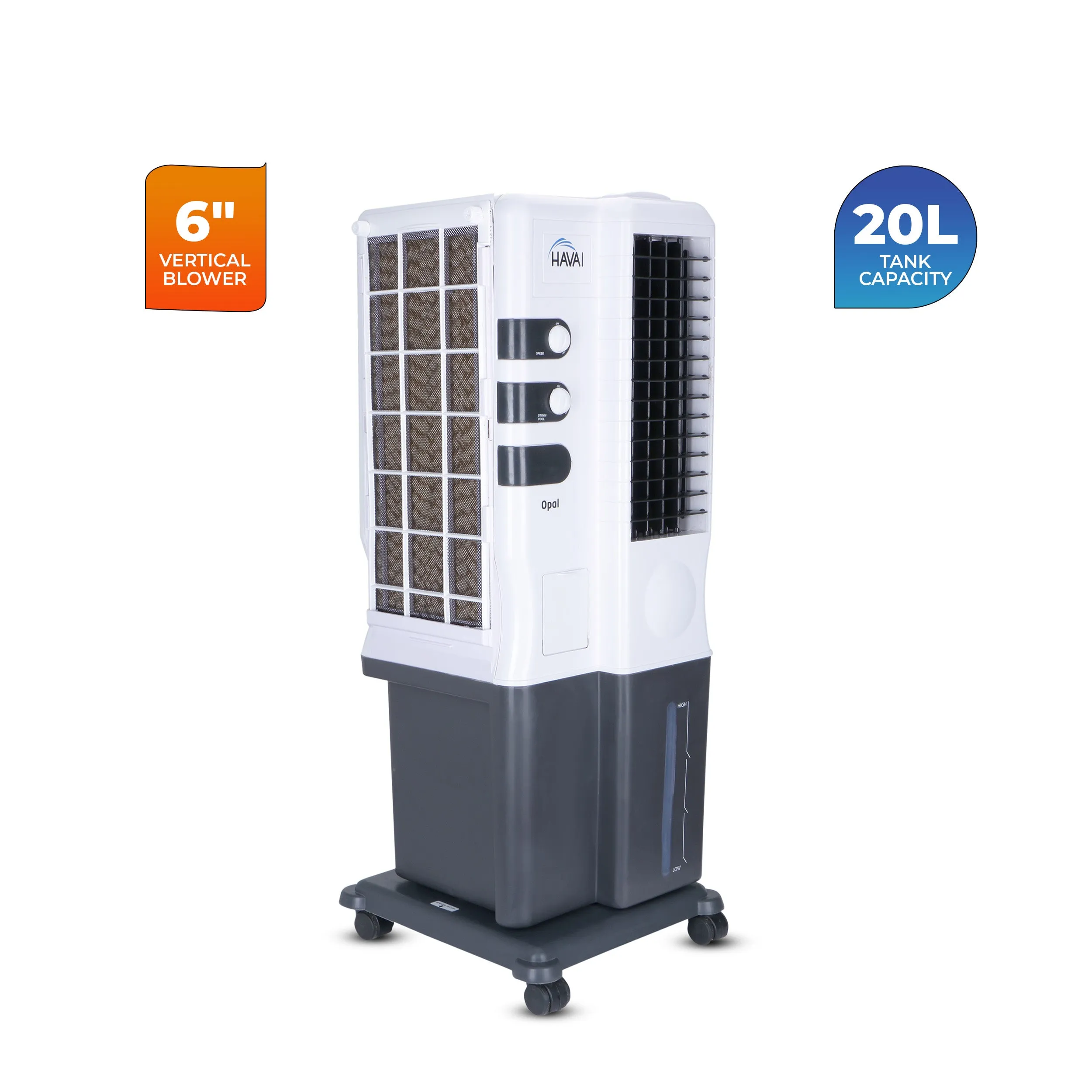 HAVAI Opal Tower Air Cooler - 20L, White and Dark Grey