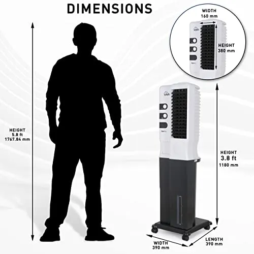 HAVAI Opal XL Tower Air Cooler - 34L, White and Dark Grey