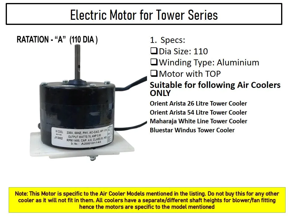 Main / Electric Motor - For Bluestar Windus 35 Litre Tower Cooler Cooler