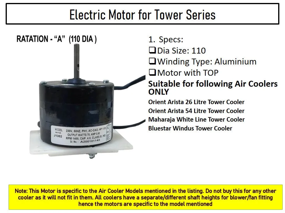 Main / Electric Motor - For Orient Arista 26 Litre Tower Cooler Cooler