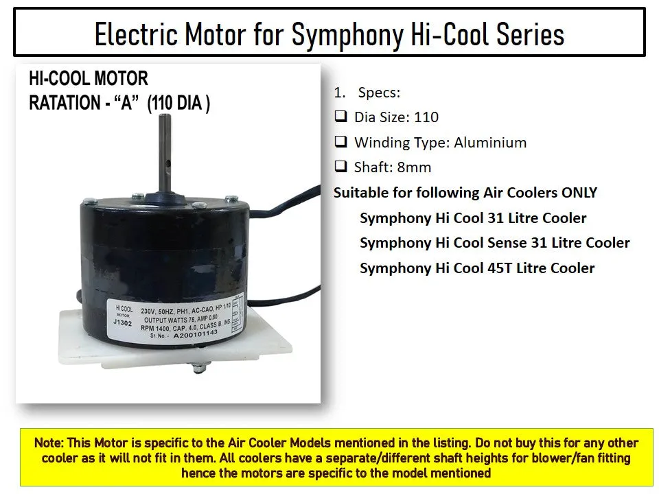 Main / Electric Motor - For Symphony Hi Cool 31 Litre Personal Cooler