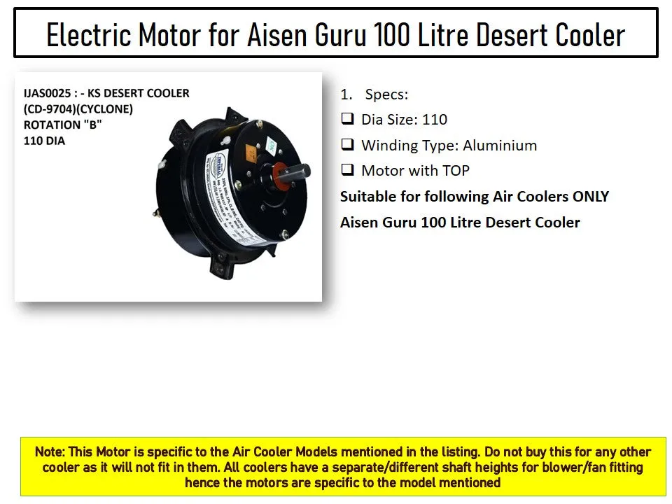 Main/Electric Motor - For Aisen Guru 90 Litre Desert Cooler