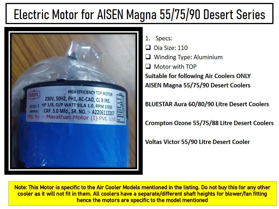 Main/Electric Motor - For Aisen Magna 75 Litre Desert Cooler