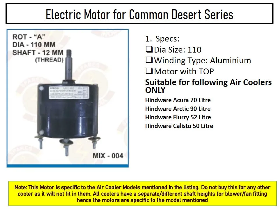 High-Efficiency Electric Motor for Hindware Calisto 50 Litre Desert Air Cooler