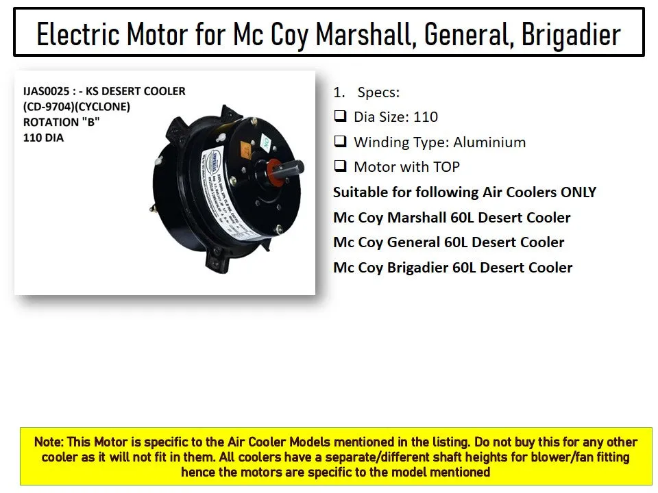 Main/Electric Motor - For McCoy Brigadier 60 Litre Desert Cooler