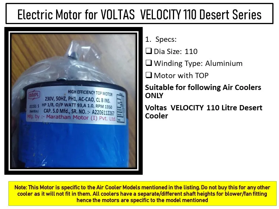 Main/Electric Motor - For Voltas  VELOCITY 110 Litre Desert Cooler