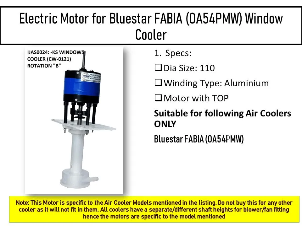 Main/Electric Motor with Pump Body - For Bluestar FABIA (OA54PMW) Window Cooler