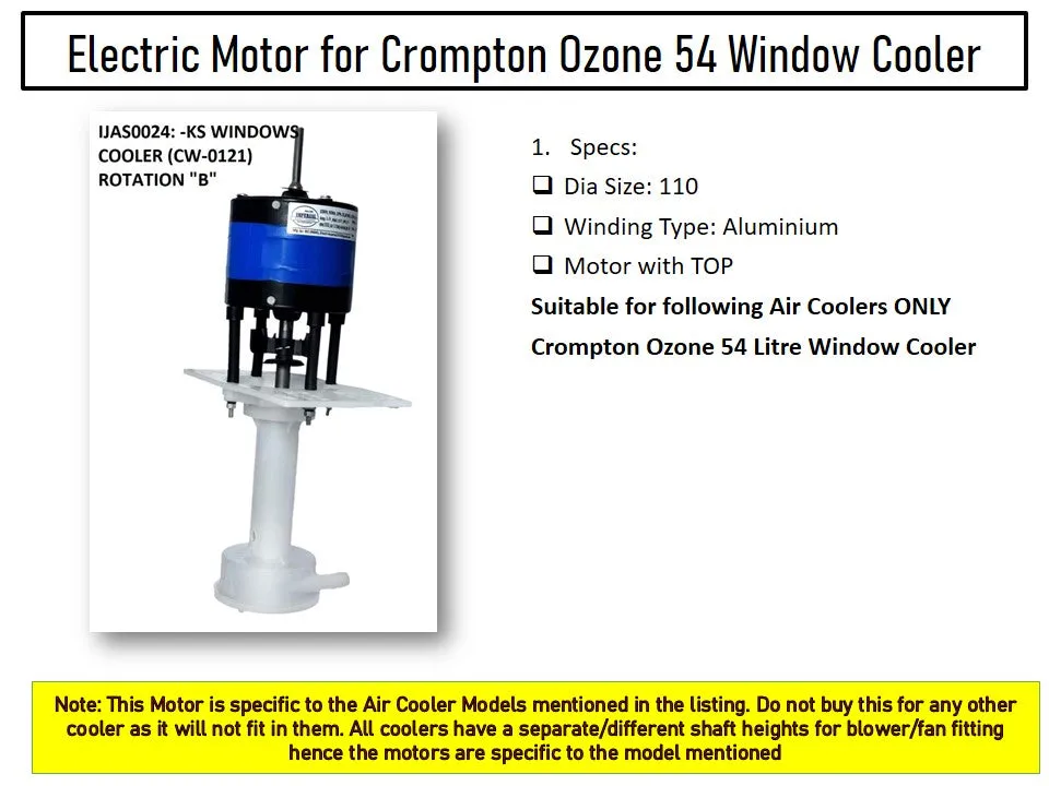 Main/Electric Motor with Pump Body - For Crompton Zelus WAC 54 Litre Window Cooler