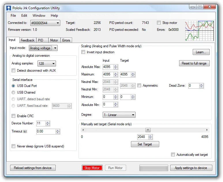 Pololu Jrk 21v3 USB Motor Controller with Feedback (Fully Assembled)