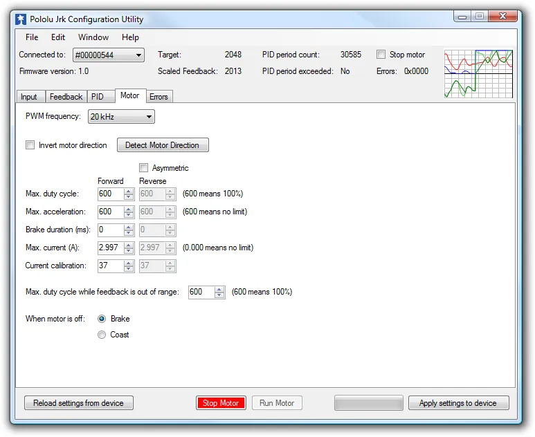 Pololu Jrk 21v3 USB Motor Controller with Feedback (Fully Assembled)